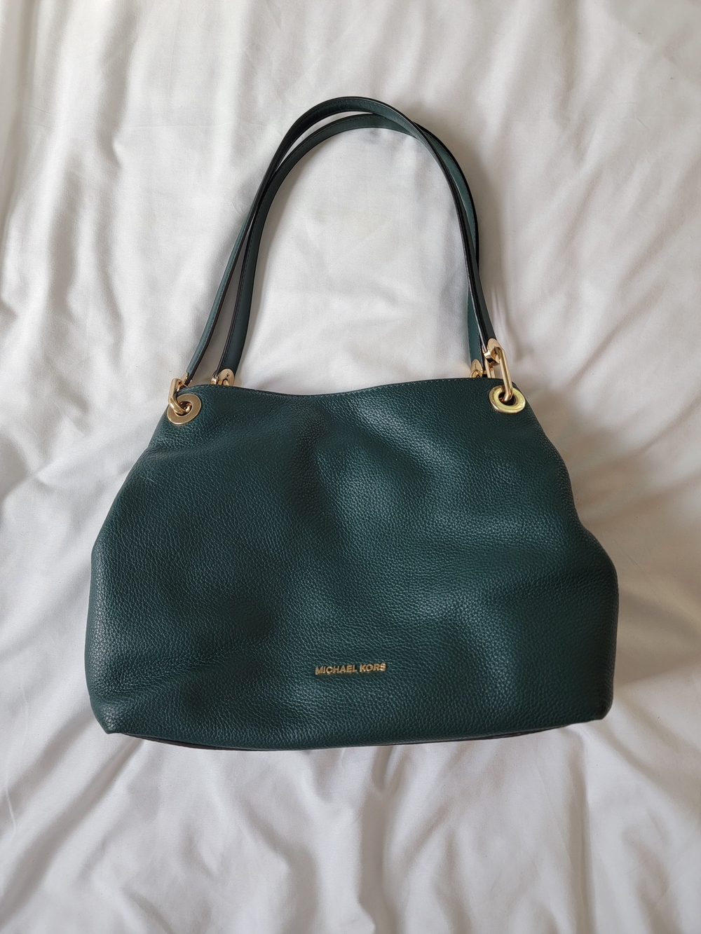 Michael Kors Dark Green Pebbled Leather Shoulder Bag